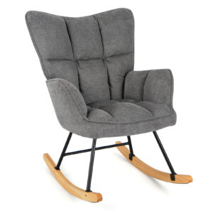 Linen Nursery Rocking Chair Modern Rocking Accent Chair with High Backrest-Grey