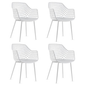 Modern Dining Chair Set of 4 with Airy Hollow Backrest-White