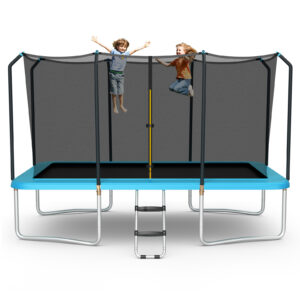 8 FT x 14 FT Rectangular Trampoline with Enclosure Net-Blue