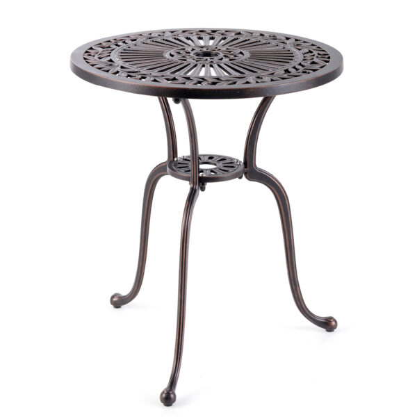61 cm Round Cast Aluminum Table with 5 cm Umbrella Hole-Copper