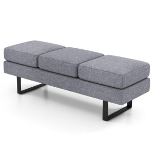 Waiting Room Bench Seating with 3 Seats and Metal Frame Leg-Grey