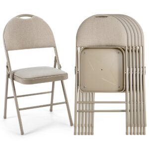 6 Pieces Folding Chairs Set with Handle Hole and Portable Backrest-Beige