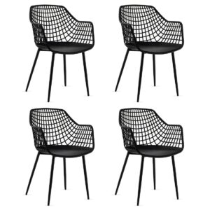 Modern Dining Chair Set of 4 with Airy Hollow Backrest-Black