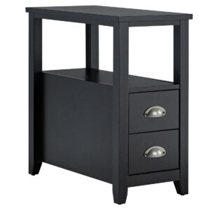 Retro Side Table Nightstand with 2 Drawers Stroage-Black