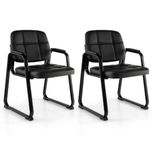 Set of 2 Waiting Room Chairs with Padded Armrests and Metal Frame-Black