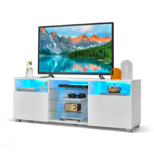 Console TV Stand for TVs up to 65" with LED Lights and 2 Doors-White