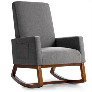 Upholstered Fabric Armchair with Rubber Wood Base-Grey