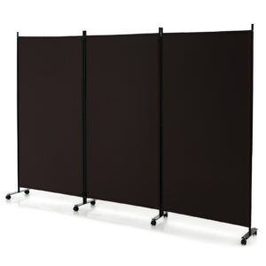 3-Panel Folding Room Divider with Wheels for Living Room Bedroom-Brown
