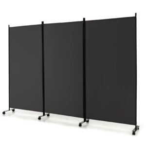3-Panel Folding Room Divider with Wheels for Living Room Bedroom-Grey