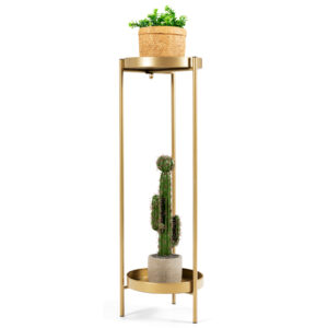 2-Tier Metal Plant Stand with Removable Trays for Home Patio-Golden