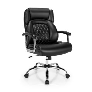 Leather Office Chair with Rocking Mode and Armrests-Black