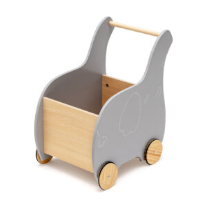 2-in-1 Wooden Baby Walker with Storage Chest and 4 Wheels-Grey