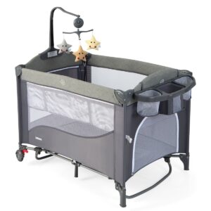 5-in-1 Portable Baby Travel Cot with Detachable Changing Table-Classic