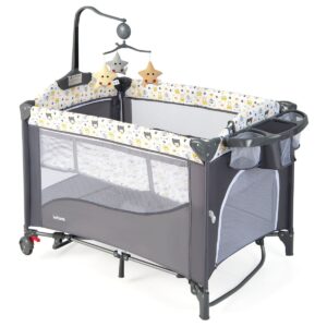5-in-1 Portable Baby Travel Cot with Detachable Changing Table-Bear