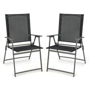 2 Piece Patio Folding Dining Chair Set with Weather-resistant Fabric-Black