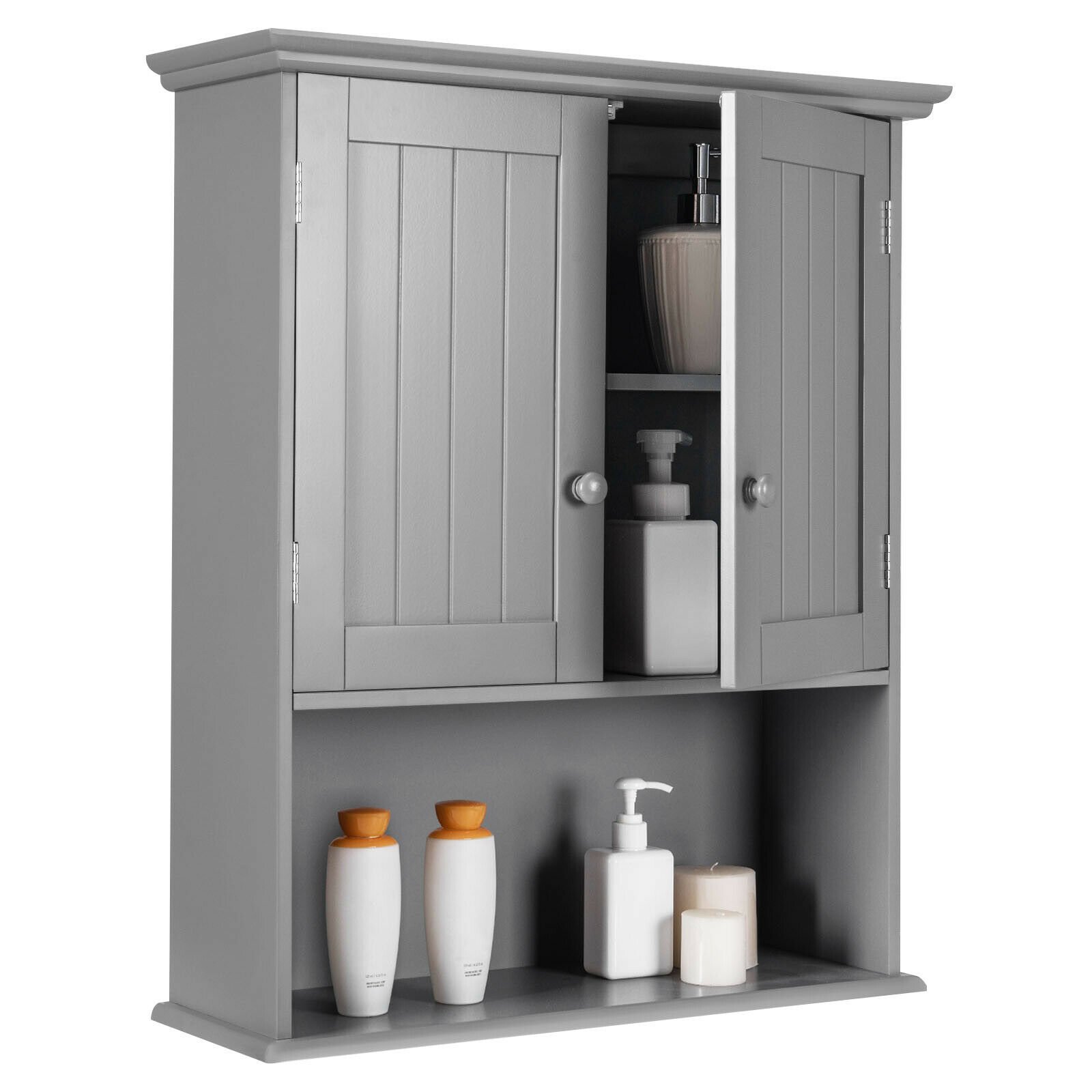 Wall Mounted Bathroom Storage Cabinet with Adjustable Shelf-Grey