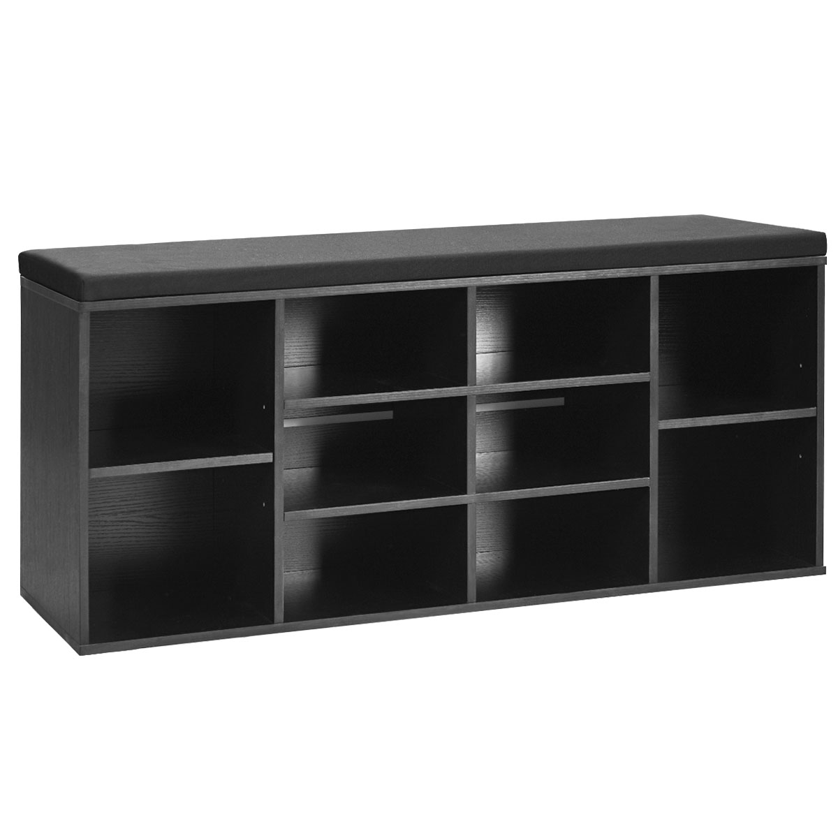 10-Cube Storage Bench Cabinet with Adjustable Shelves-Black