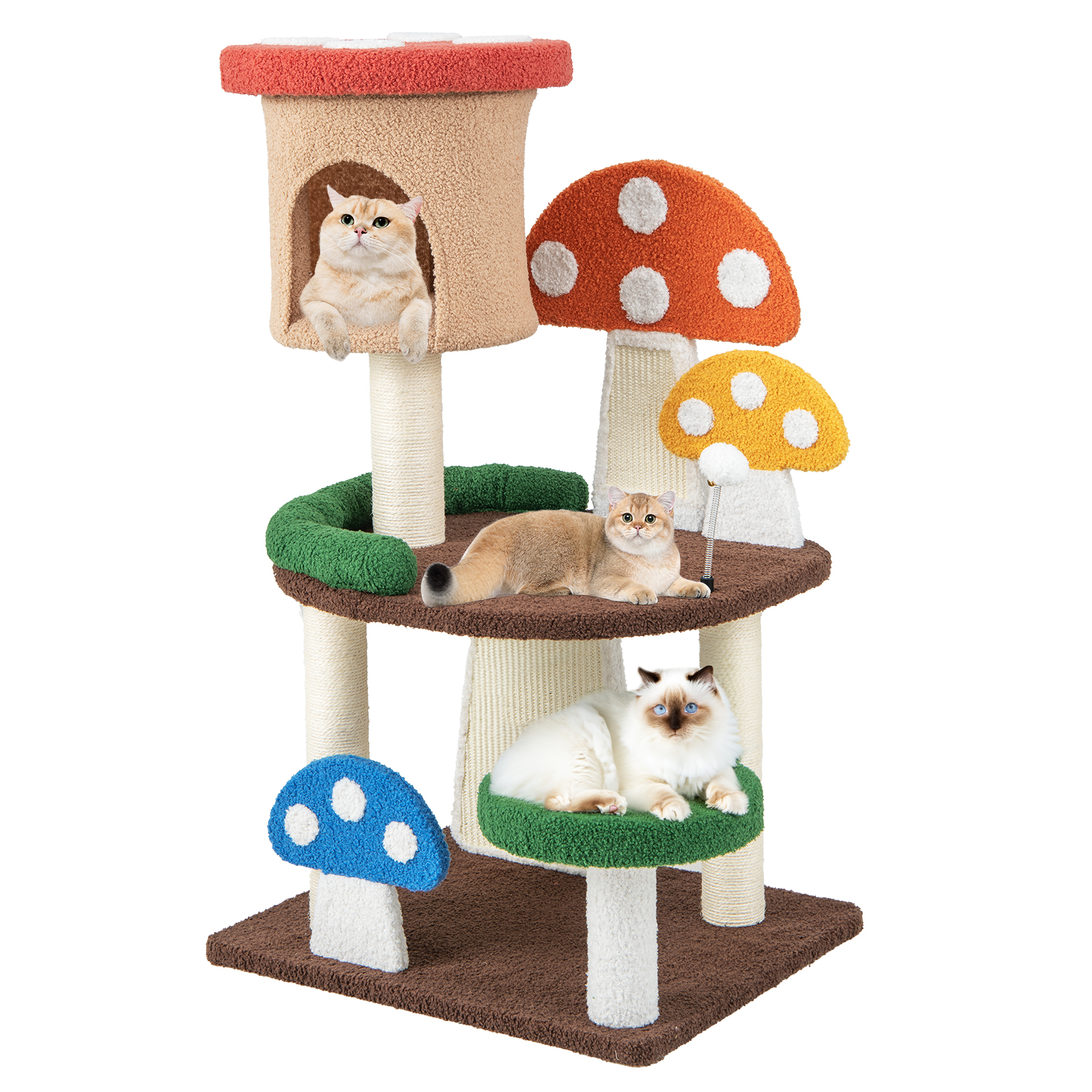 102 cm Mushroom Cat Tree Tower with Natural Sisal Posts-Multicolor