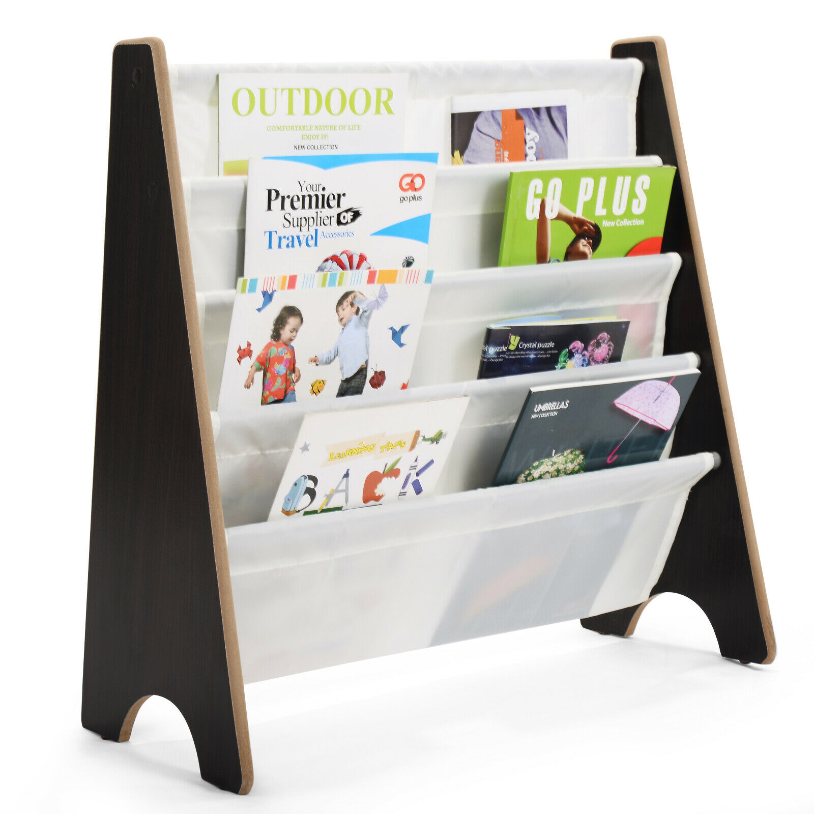 4 Tier Children Bookshelf Magazine Rack Organiser-Coffee