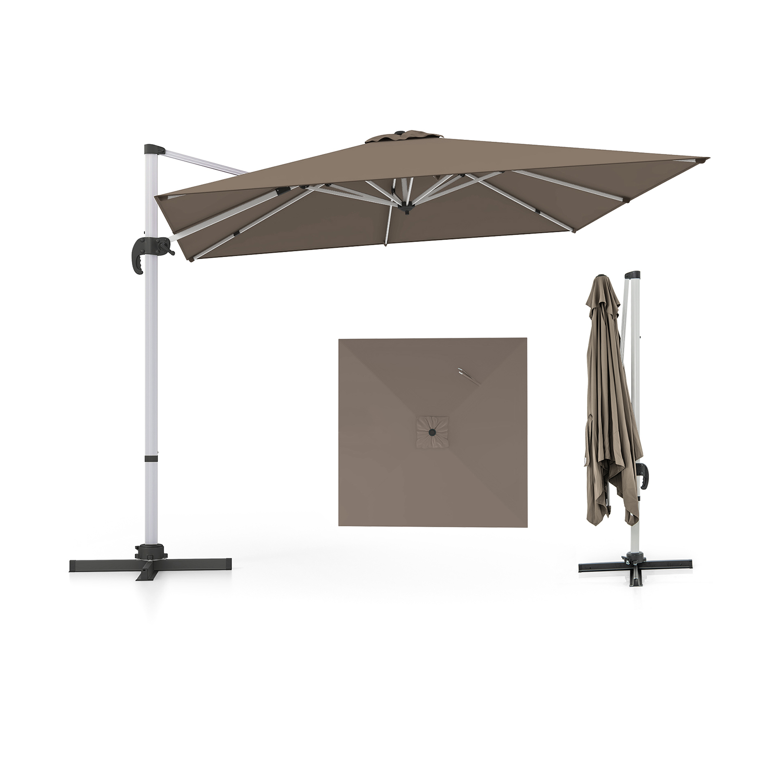 10 FT Outdoor Patio Umbrella Square Cantilever Umbrella with 360° Rotation-Brown