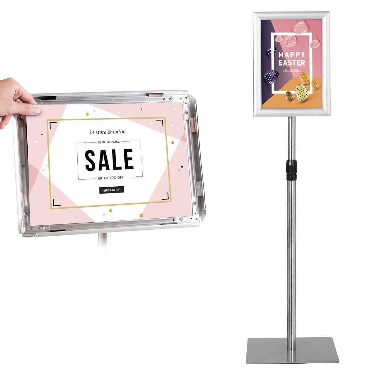 A4 Pedestal Display Stand-Silver