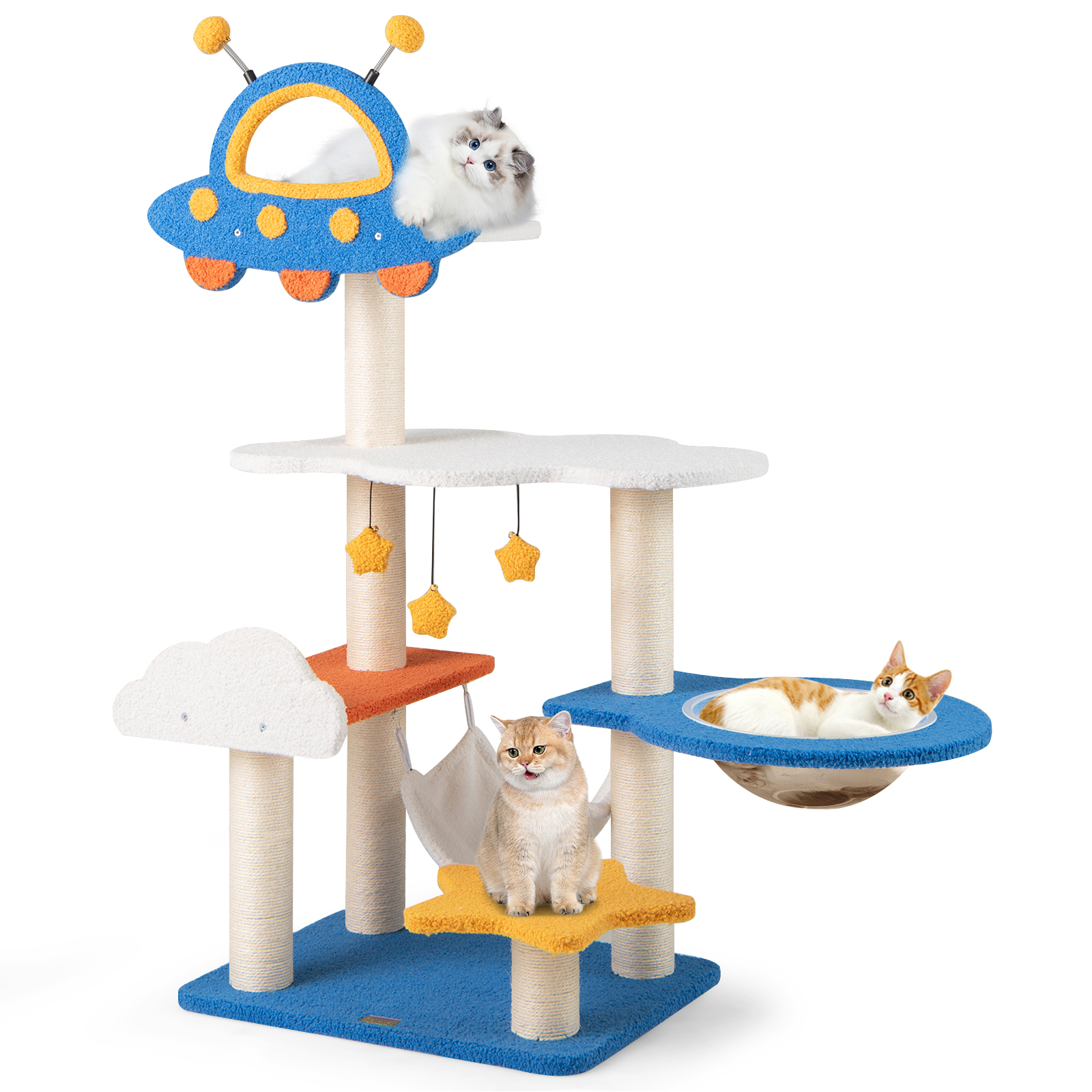 124cm Tall Cat Tree with UFO Top Perch and Space Capsule-Blue