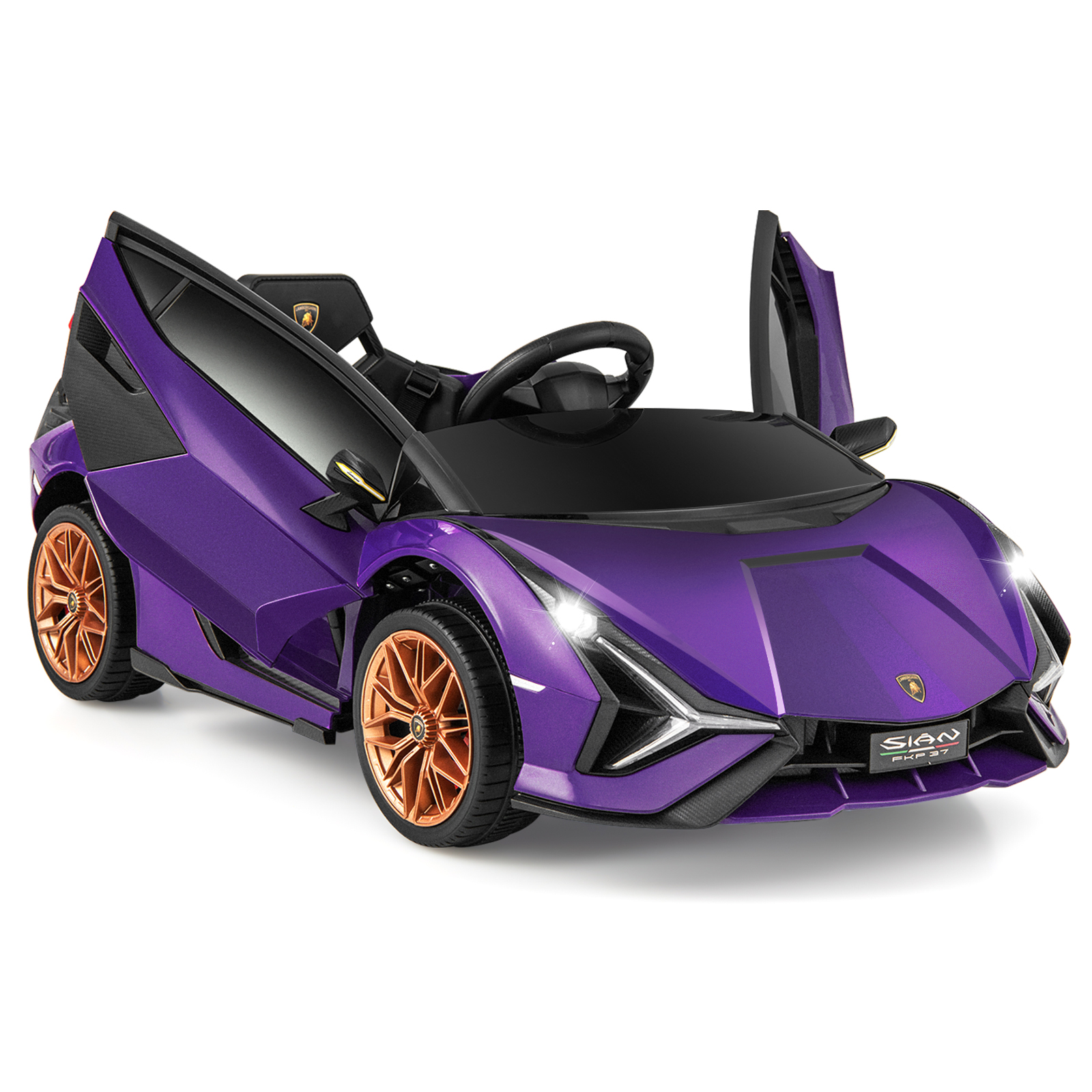 12V Battery Powered Electric Vehicle with Remote Control and LED Lights-Purple