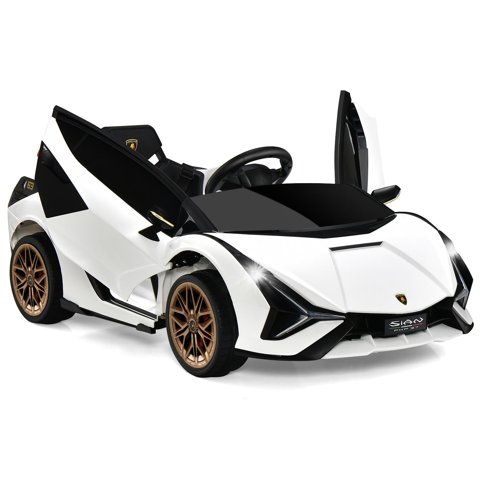 12V Battery Powered Electric Vehicle with Remote Control and LED Lights-White