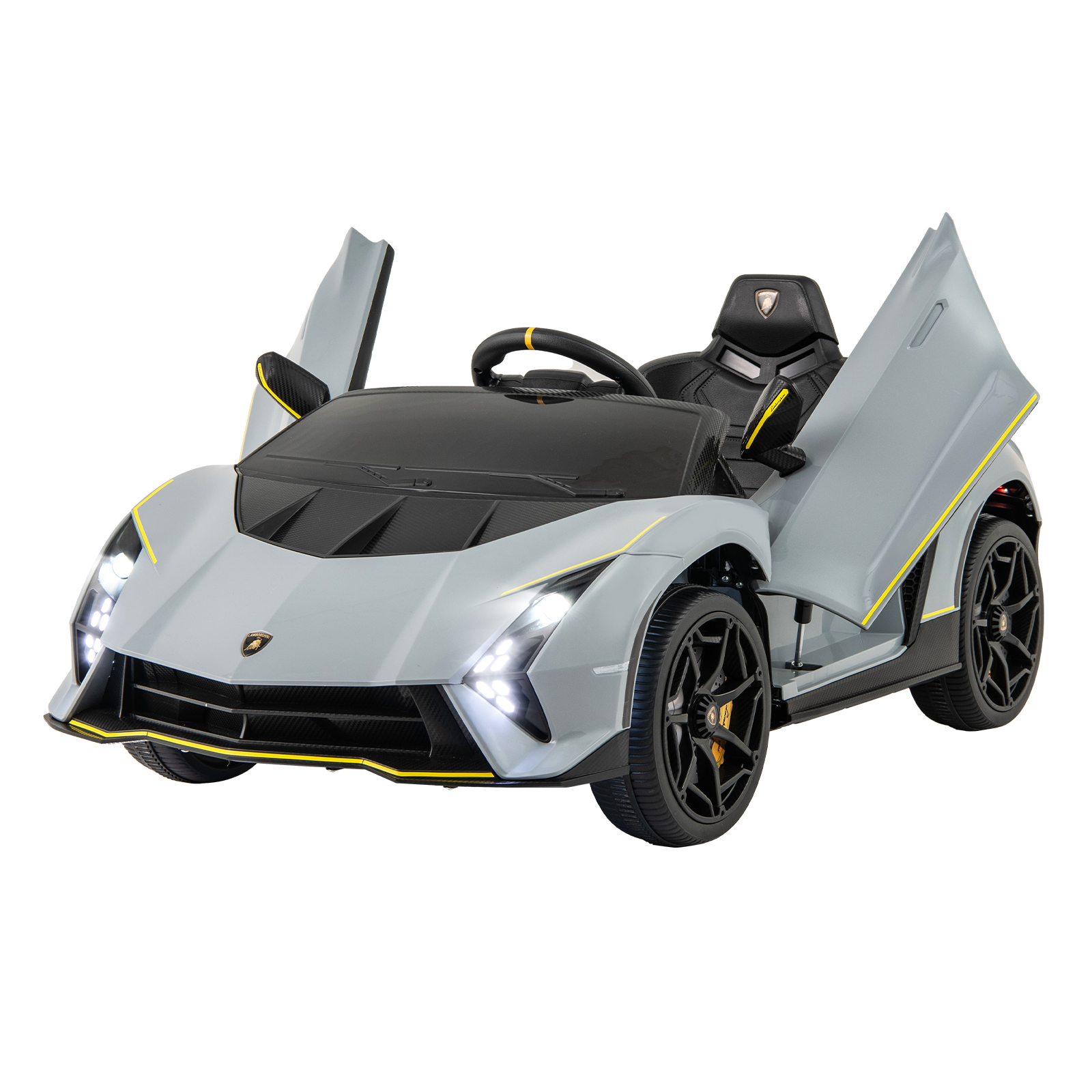 12V Kids Ride on Car 4WD Lamborghini Licensed with 3 Speeds and Music-Grey