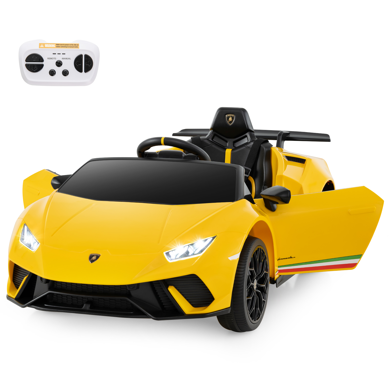 12V Kids Ride on Car Lamborghini with Remote Control and LED Lights-Yellow