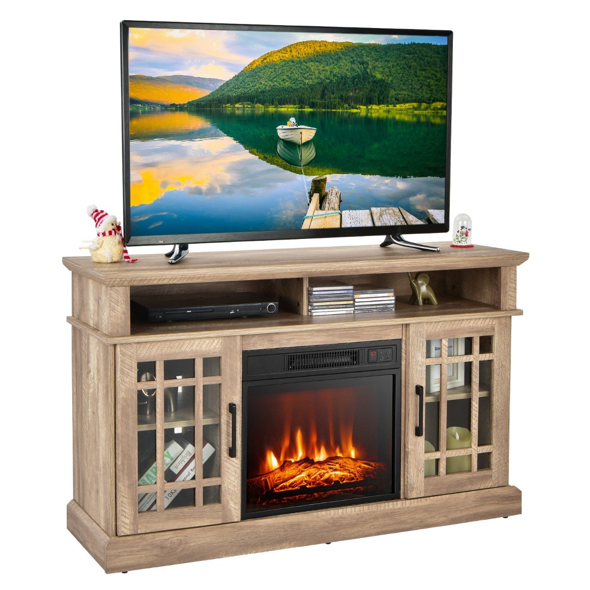 1400W Electric Fireplace with Mantel for TVs up to 55 Inches-Natural