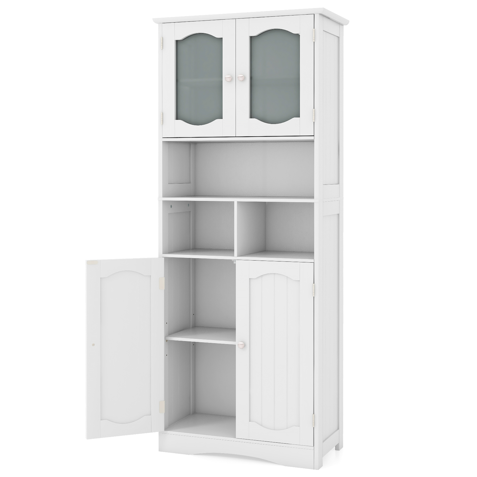 148cm Tall Bathroom Cabinet Storage Cabinet with Glass Doors-White