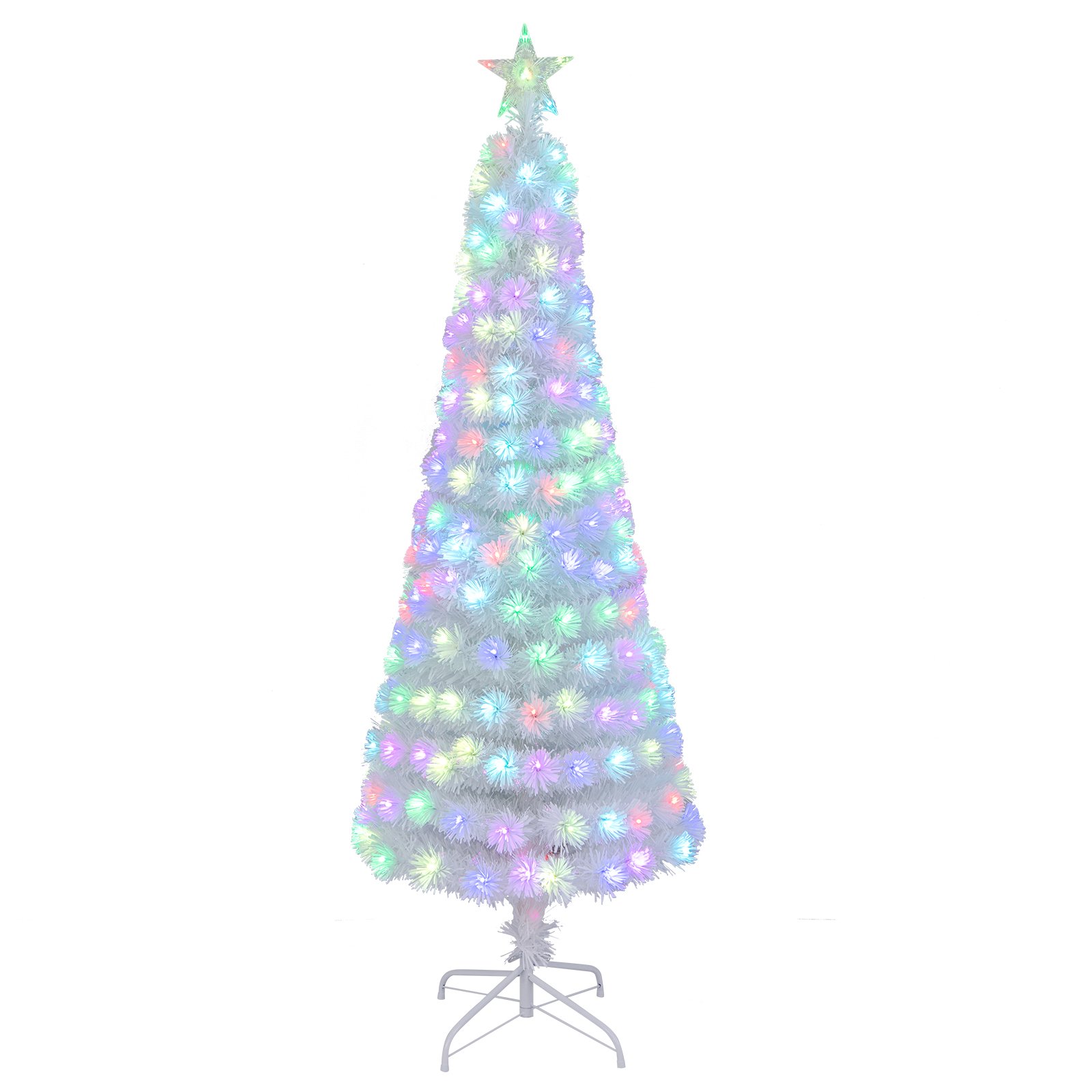 150CM Artificial Xmas Tree Pencil Tree with Treetop Star and 7 Lighting Modes-150 cm