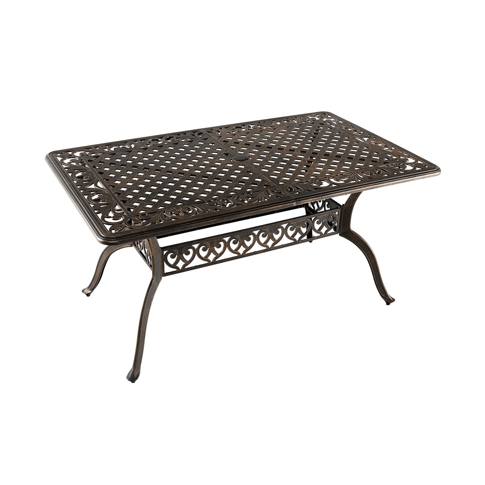 150 cm Outdoor Patio Dining Table Cast Aluminum with Umbrella Hole-Bronze