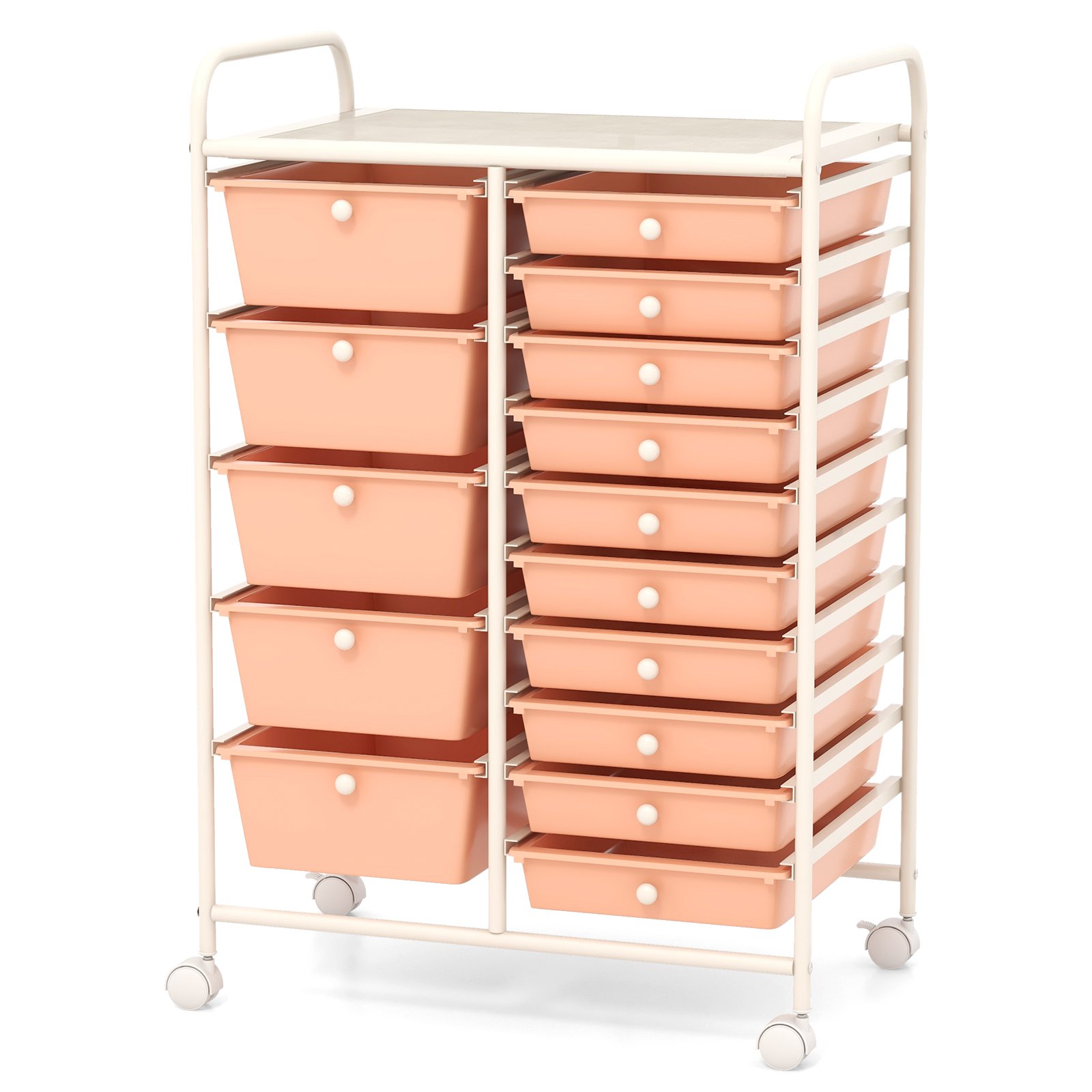 15 Drawer Rolling Storage Cart with 4 Wheels for Beauty Salon-Rose