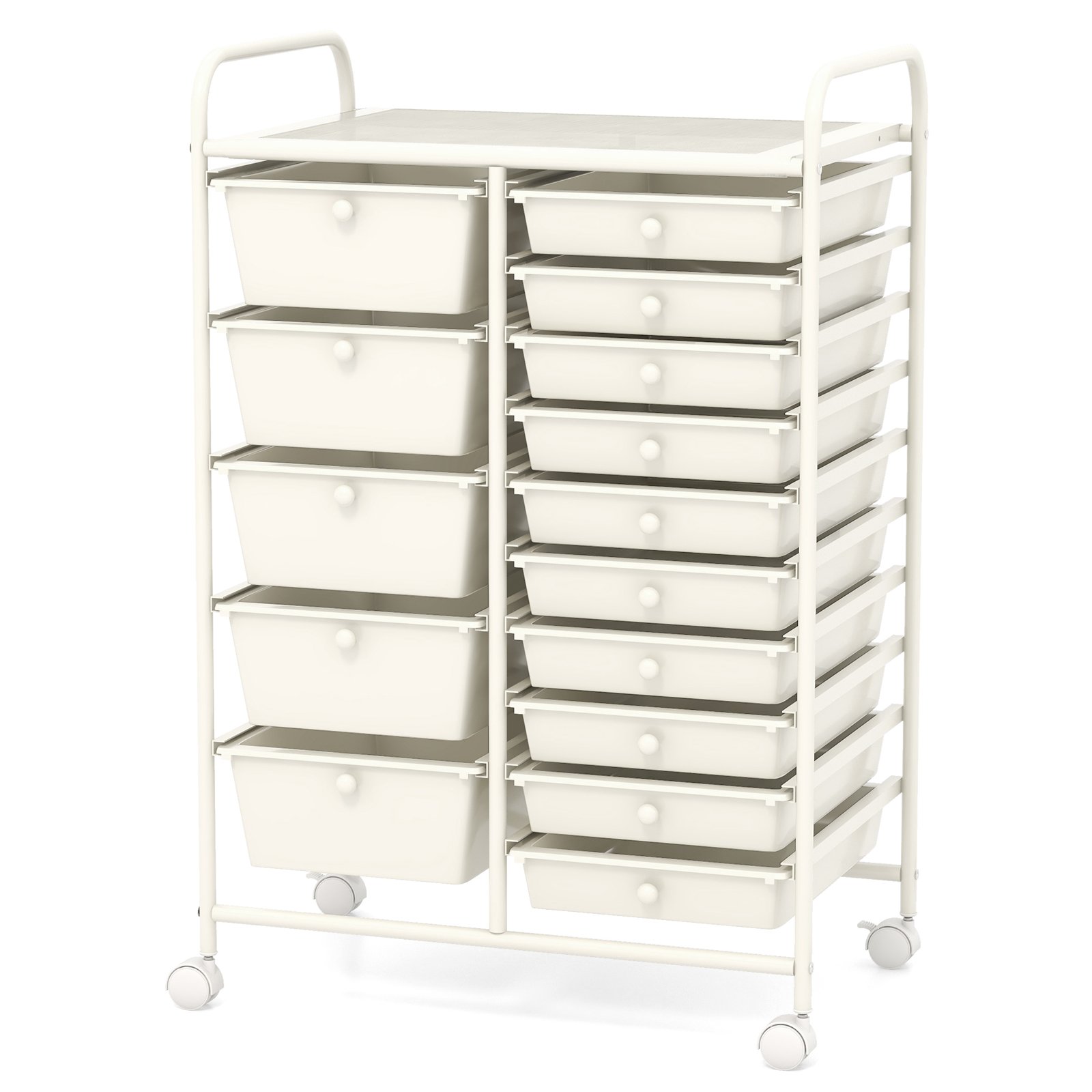 15 Drawer Rolling Storage Cart with 4 Wheels for Beauty Salon-White