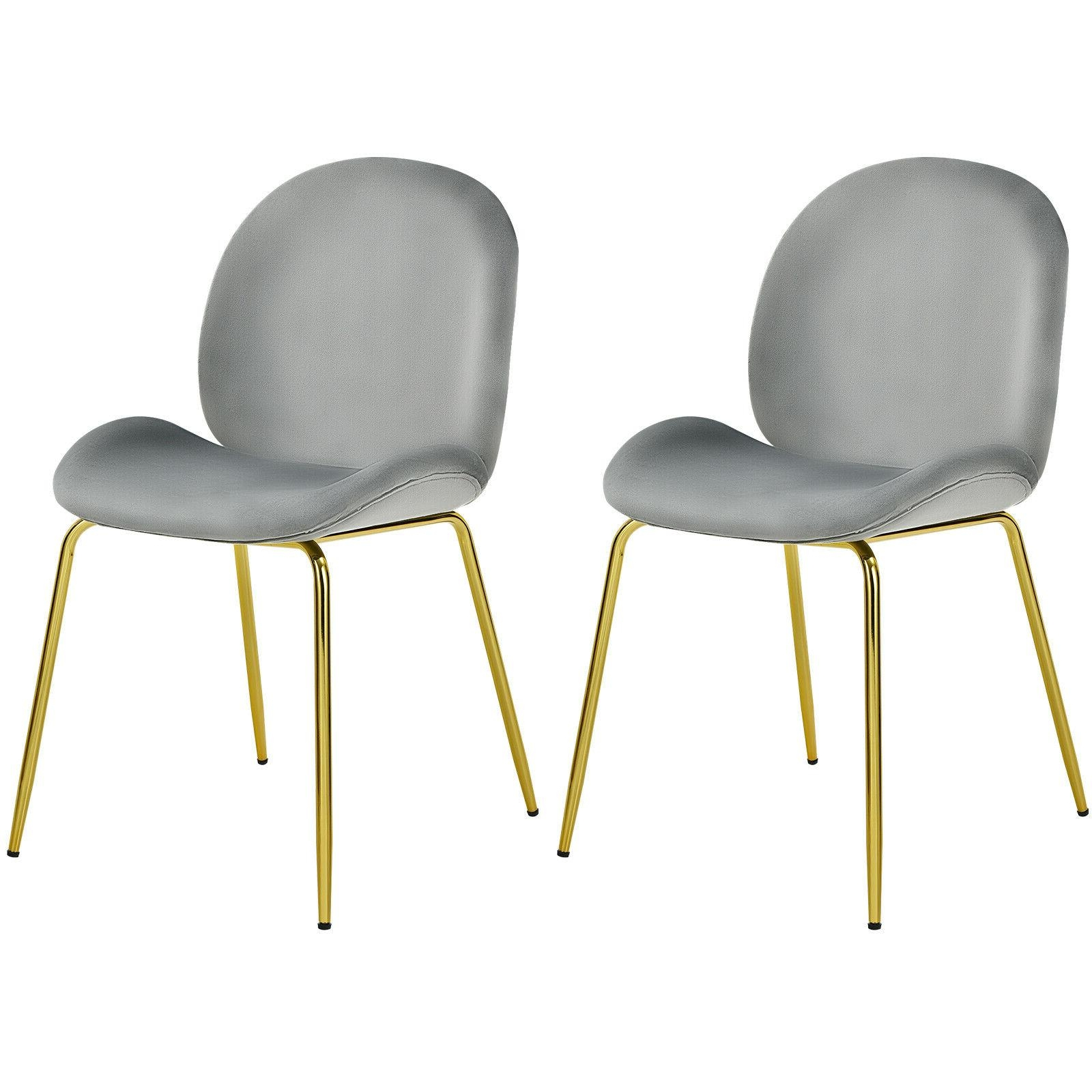 Set of 2 Velvet Dining Chair with Golden Finished Steel Legs-Grey