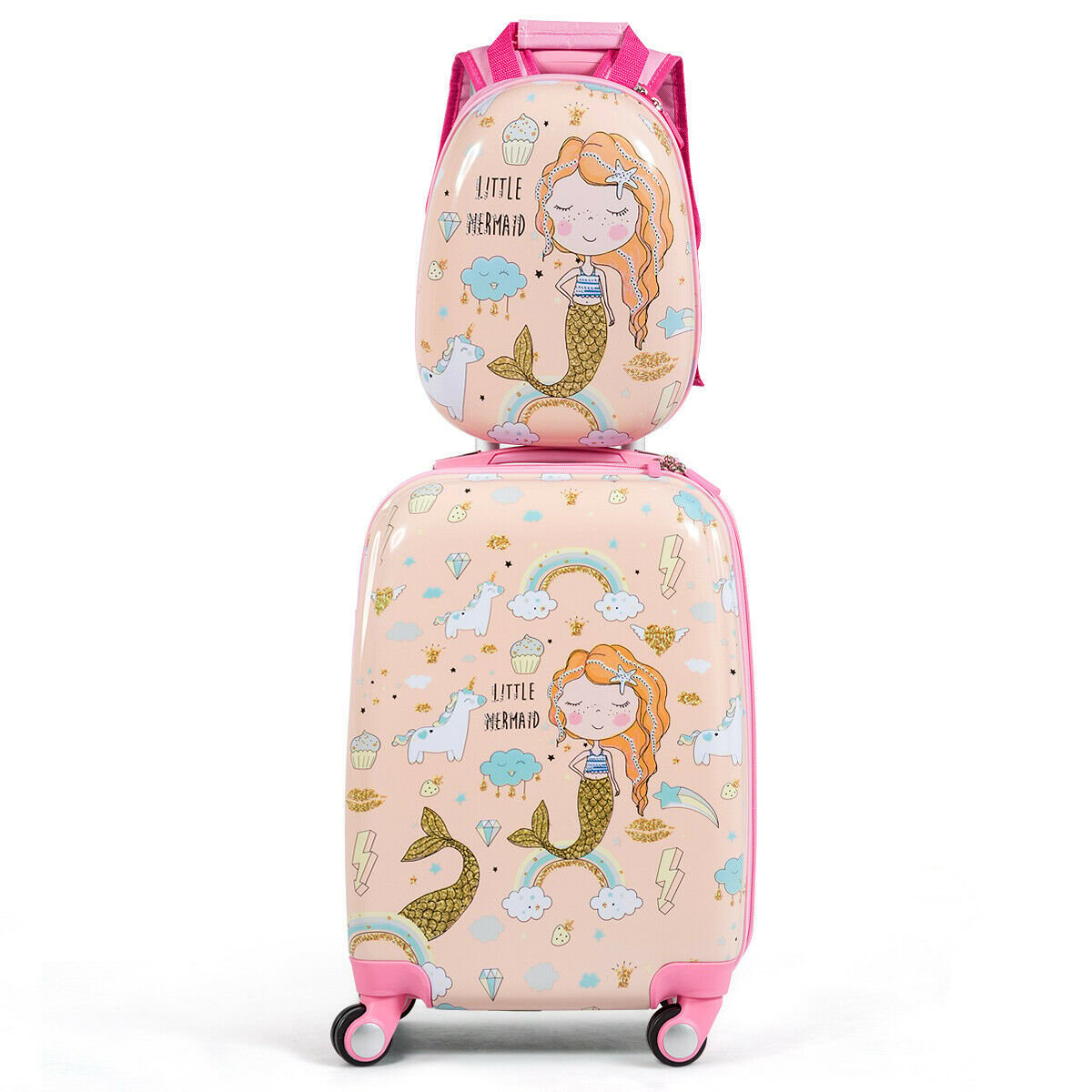 ABS Kids Backpack Luggage Set Children Suitcase Travel Schoo-Pink