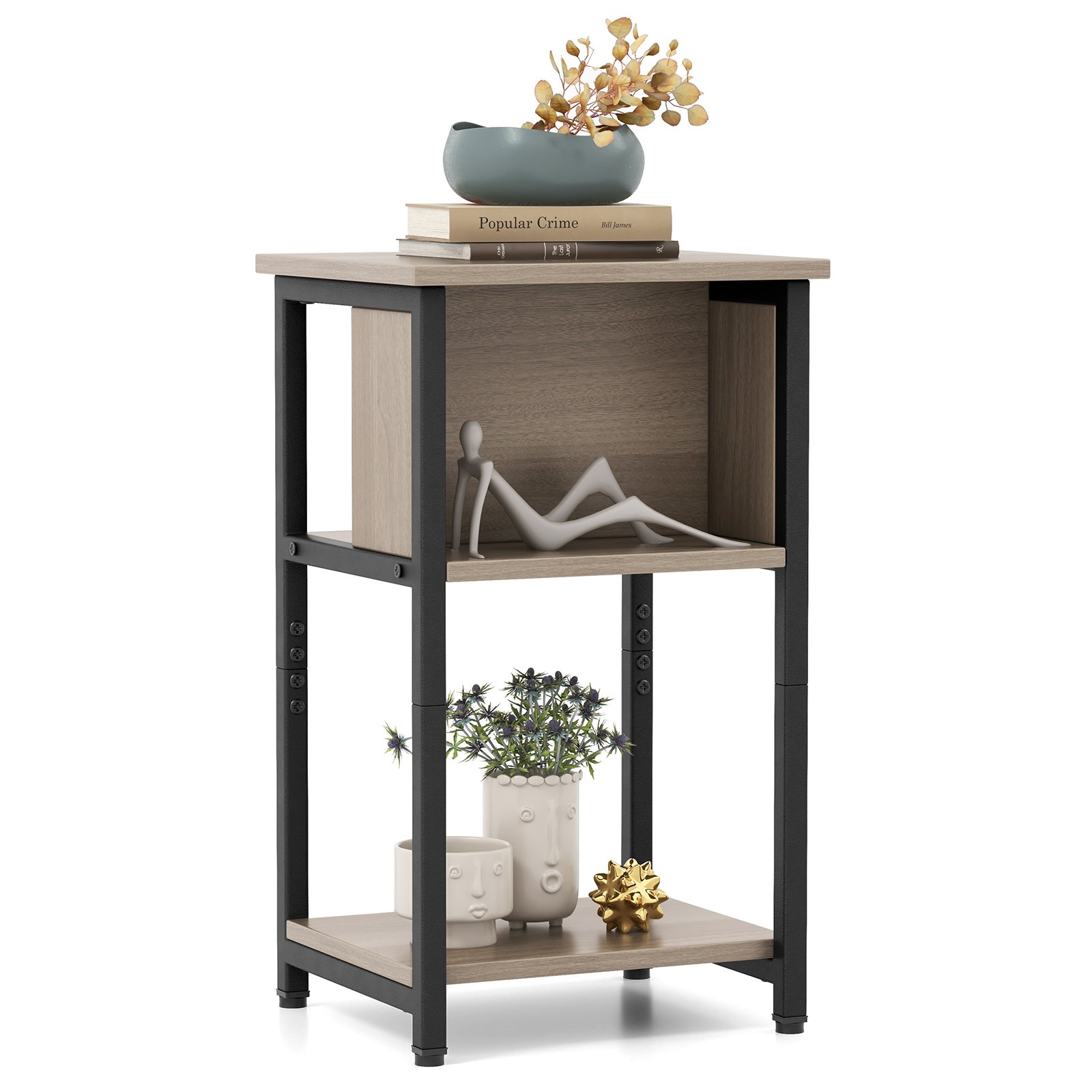 3-Tier Nightstand with Storage Shelf for Small Spaces-Grey