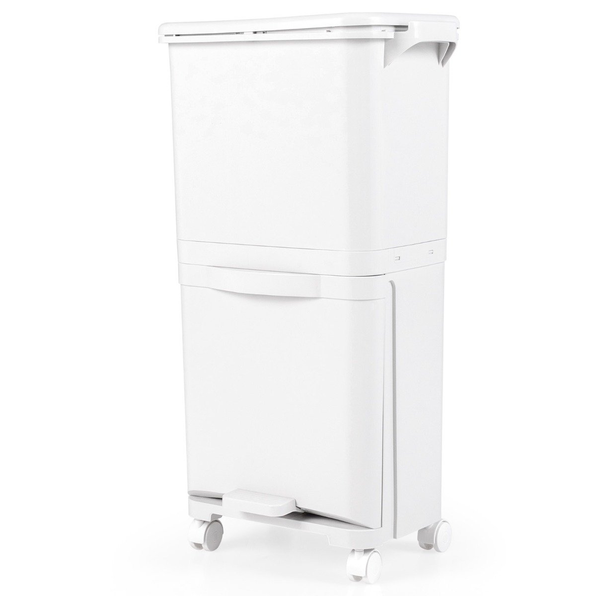 2-Tier Trash Can with Tilt-Designed Bottom Bin and Lockable Wheels