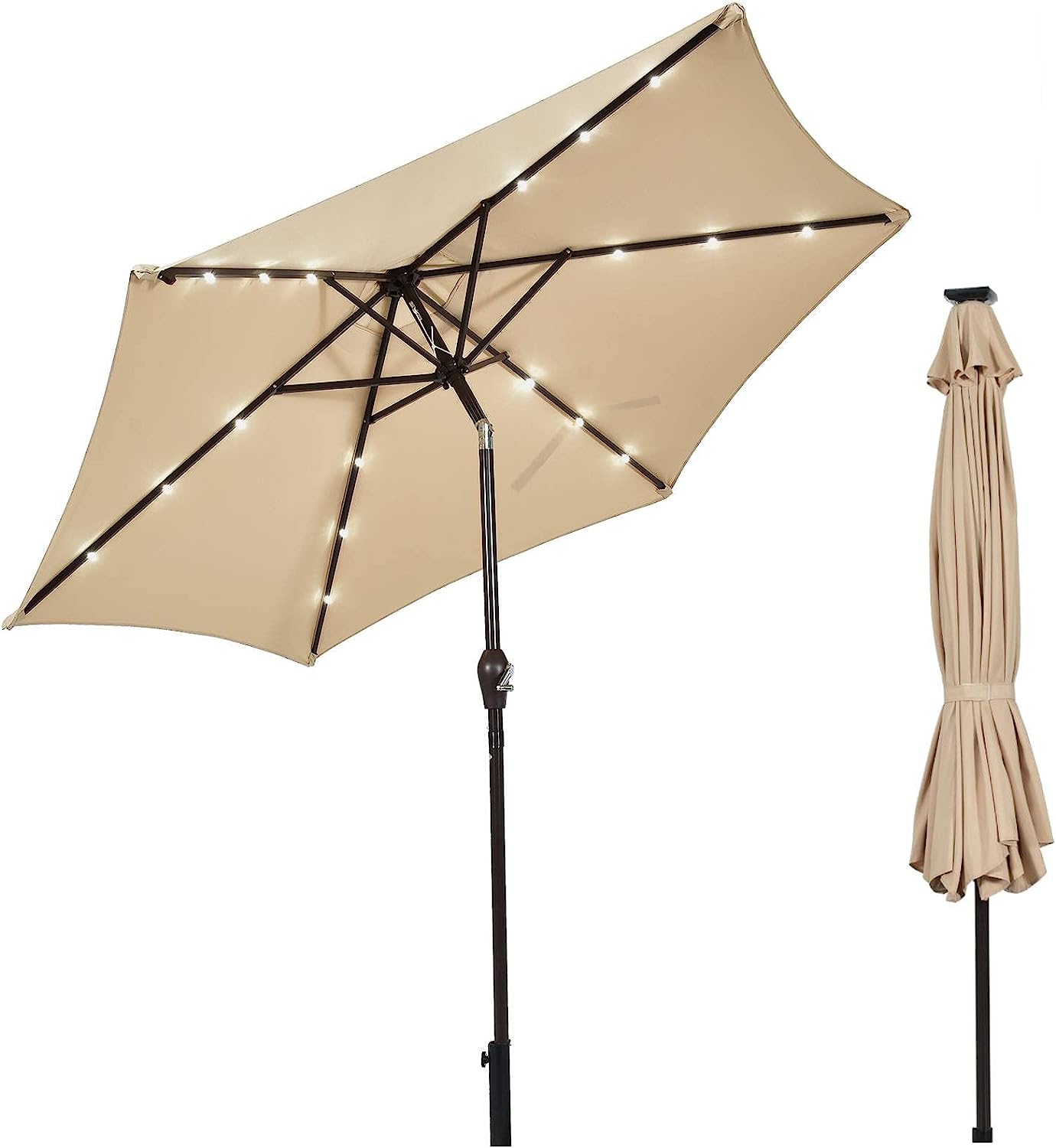 3-Tier Solar Powered LED Lighted Patio Umbrella-Beige