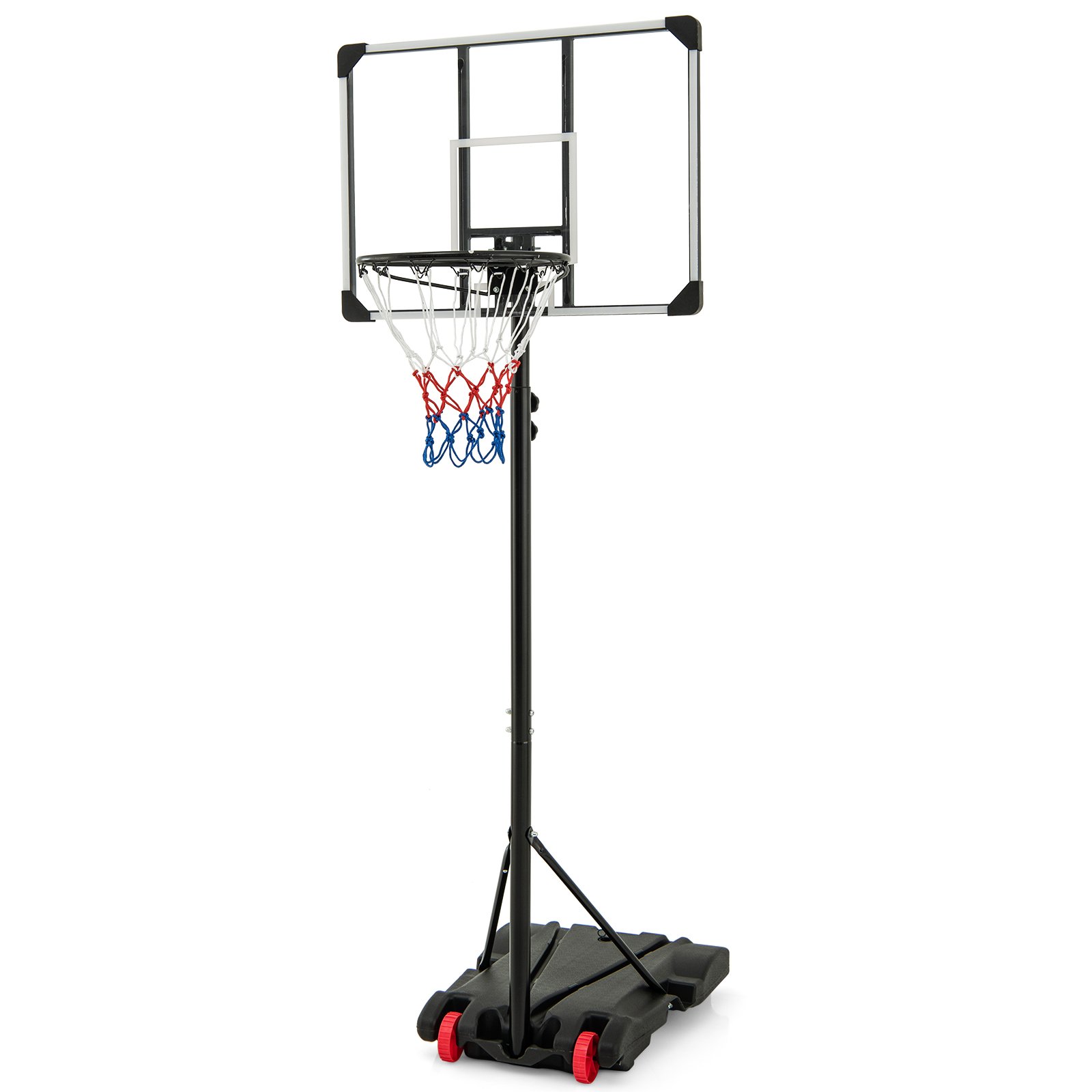 223-253 cm Portable Basketball Hoop with Front Wheels and Fillable Base