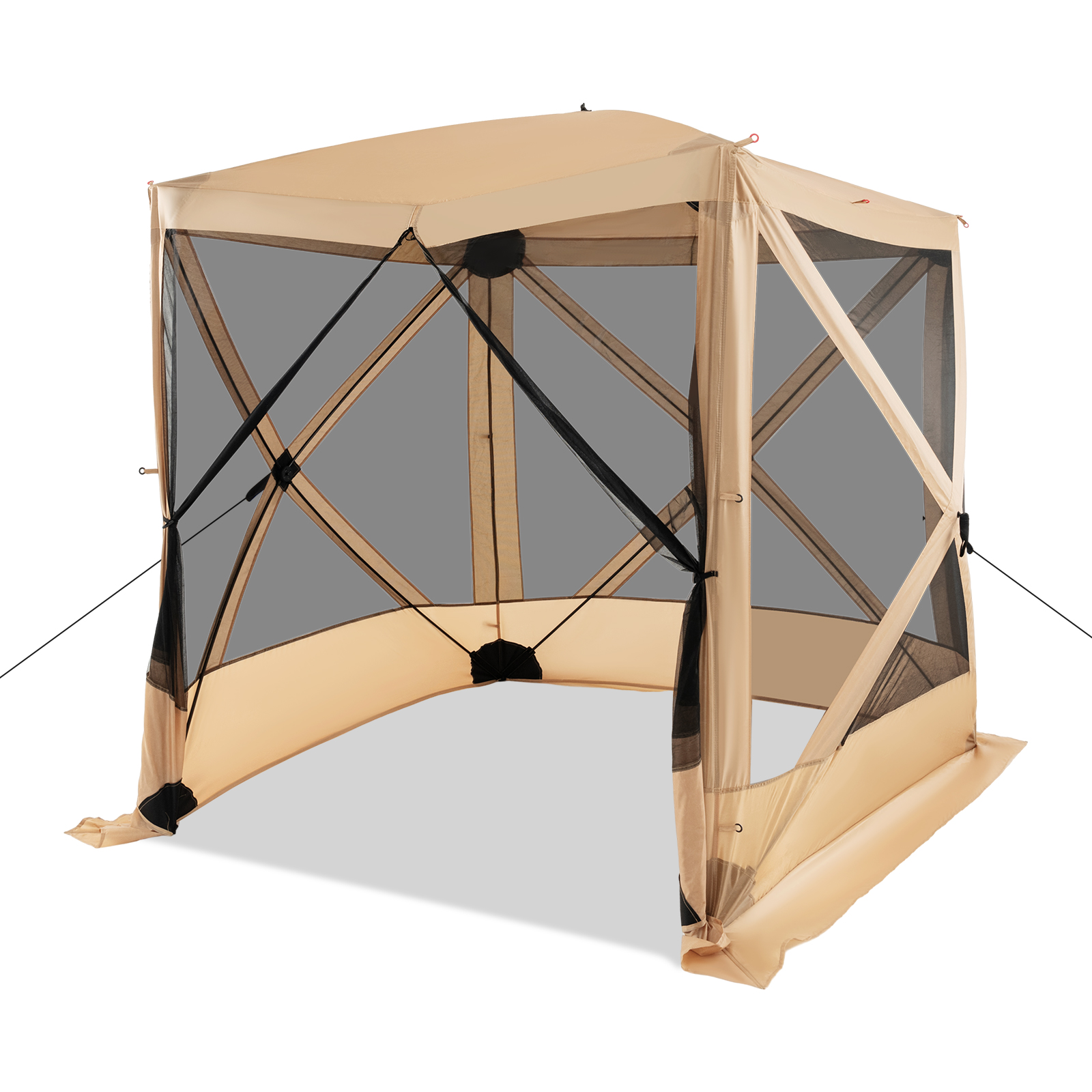 225 cm x 225 cm 4-Panel Pop up Camping Gazebo with Sunshade Cloths-Brown