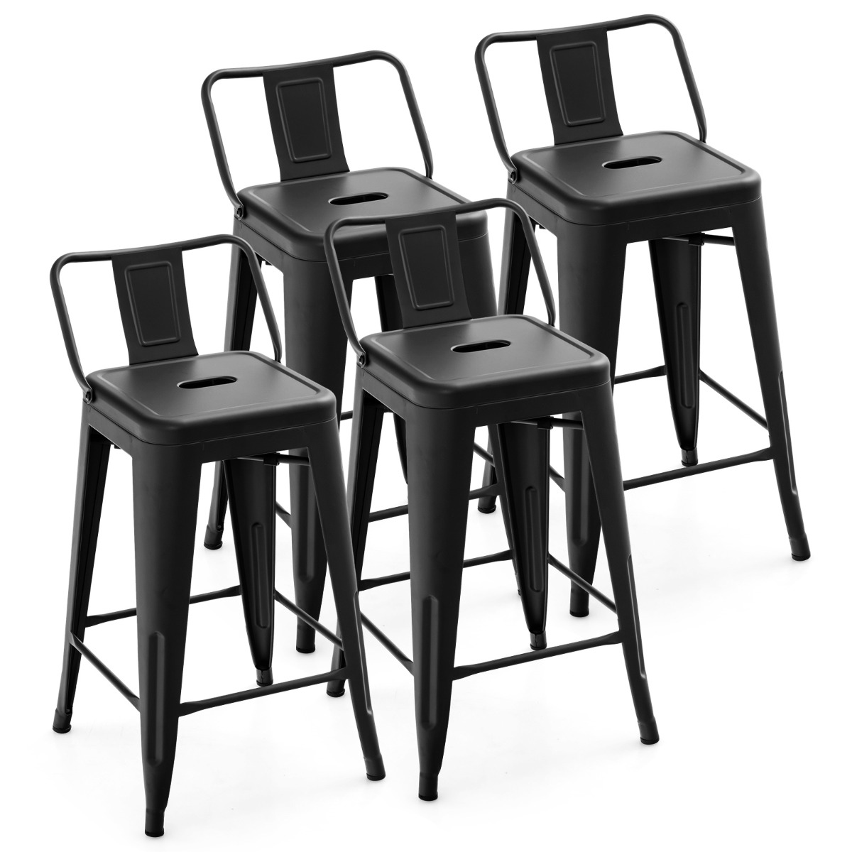 24-Inch Metal Chairs Set of 4 with Removable Back-Black