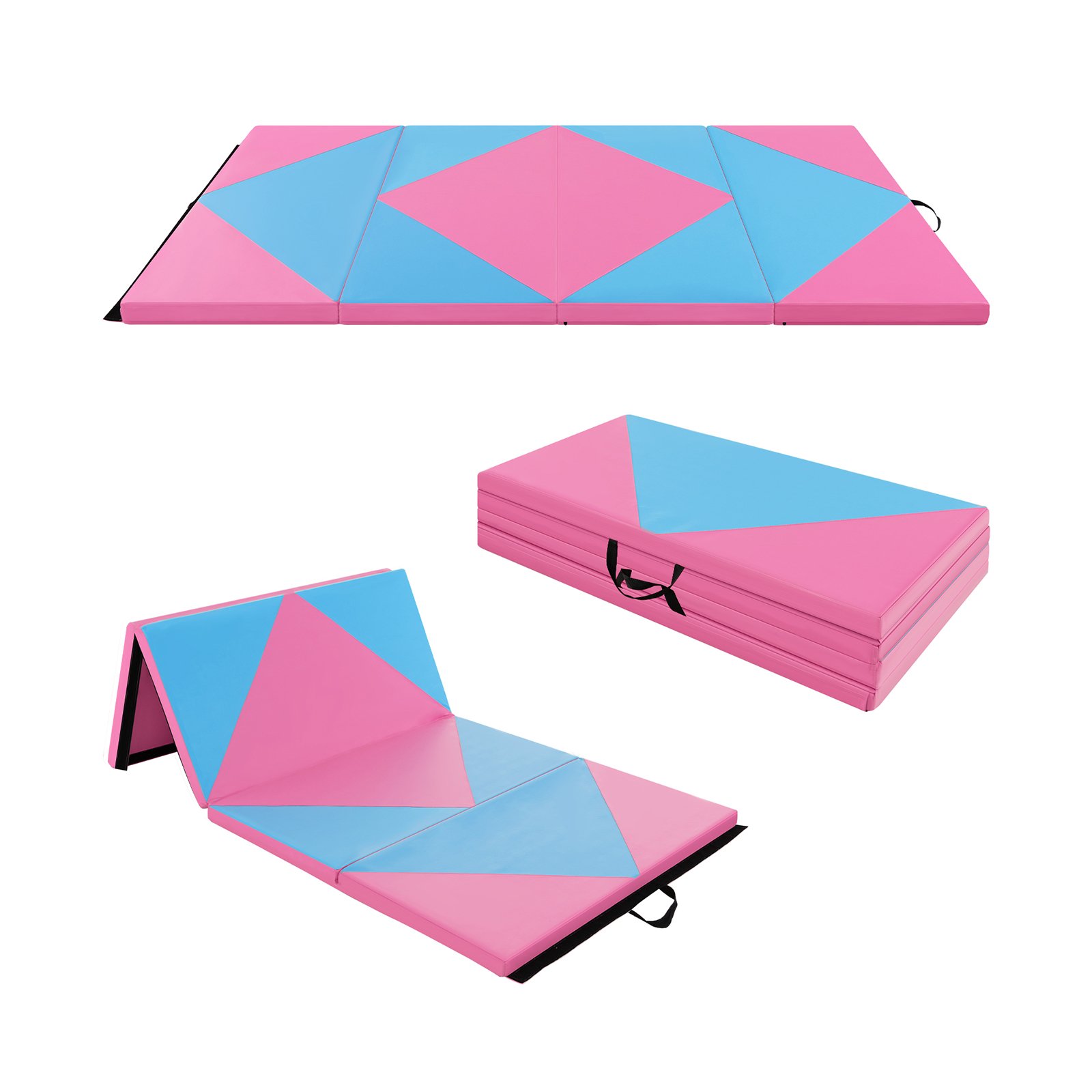 240cm PU Leather Folding Gymnastics Mat-Pink & Blue