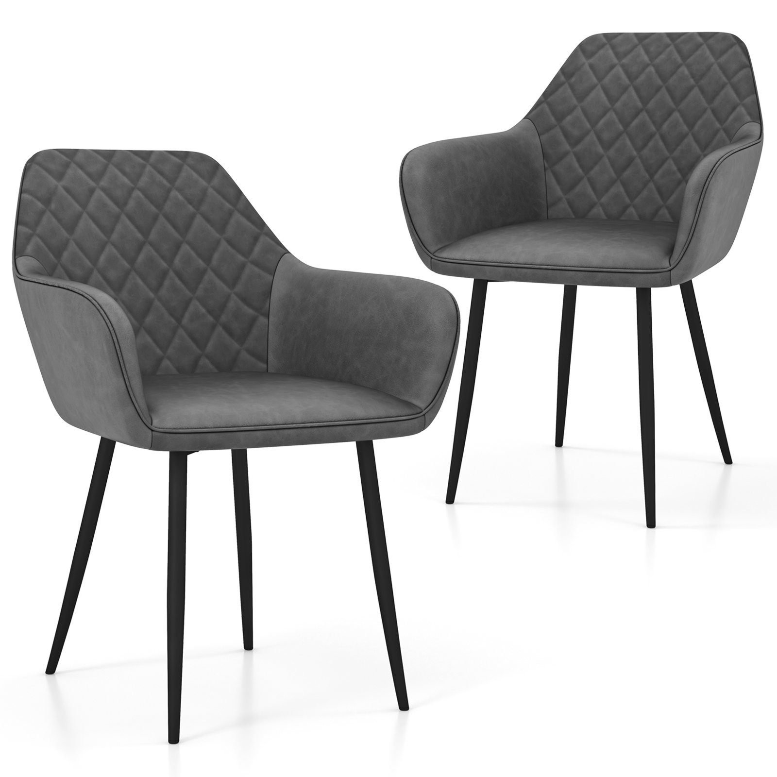 Set of 2 Leisure Dining Chair Upholstered with Curved Backrest-Grey