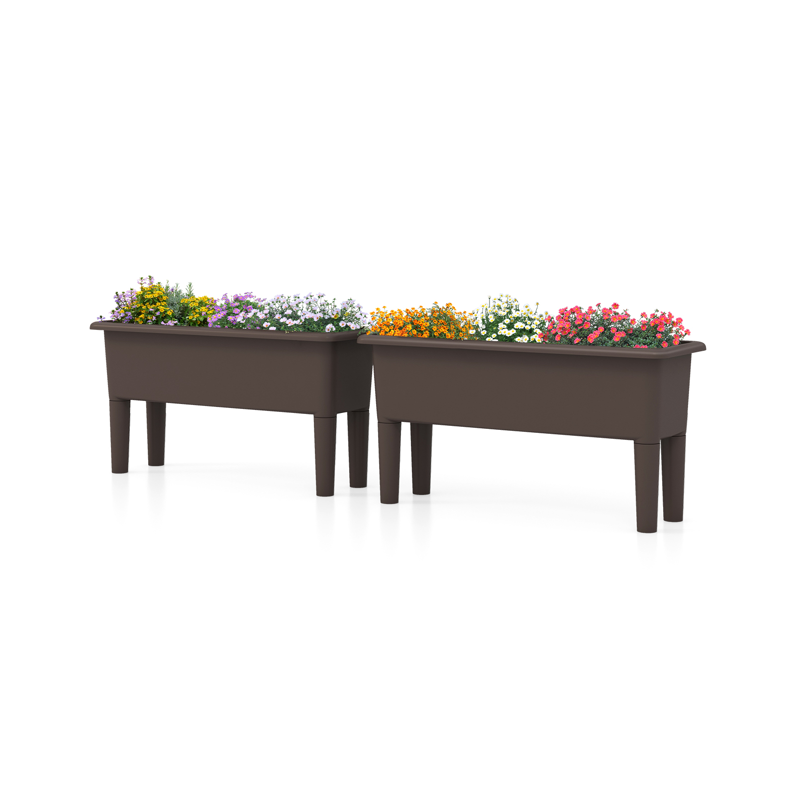 2 Pieces Raised Garden Beds with Detachable Legs and Drainage Hole-Brown