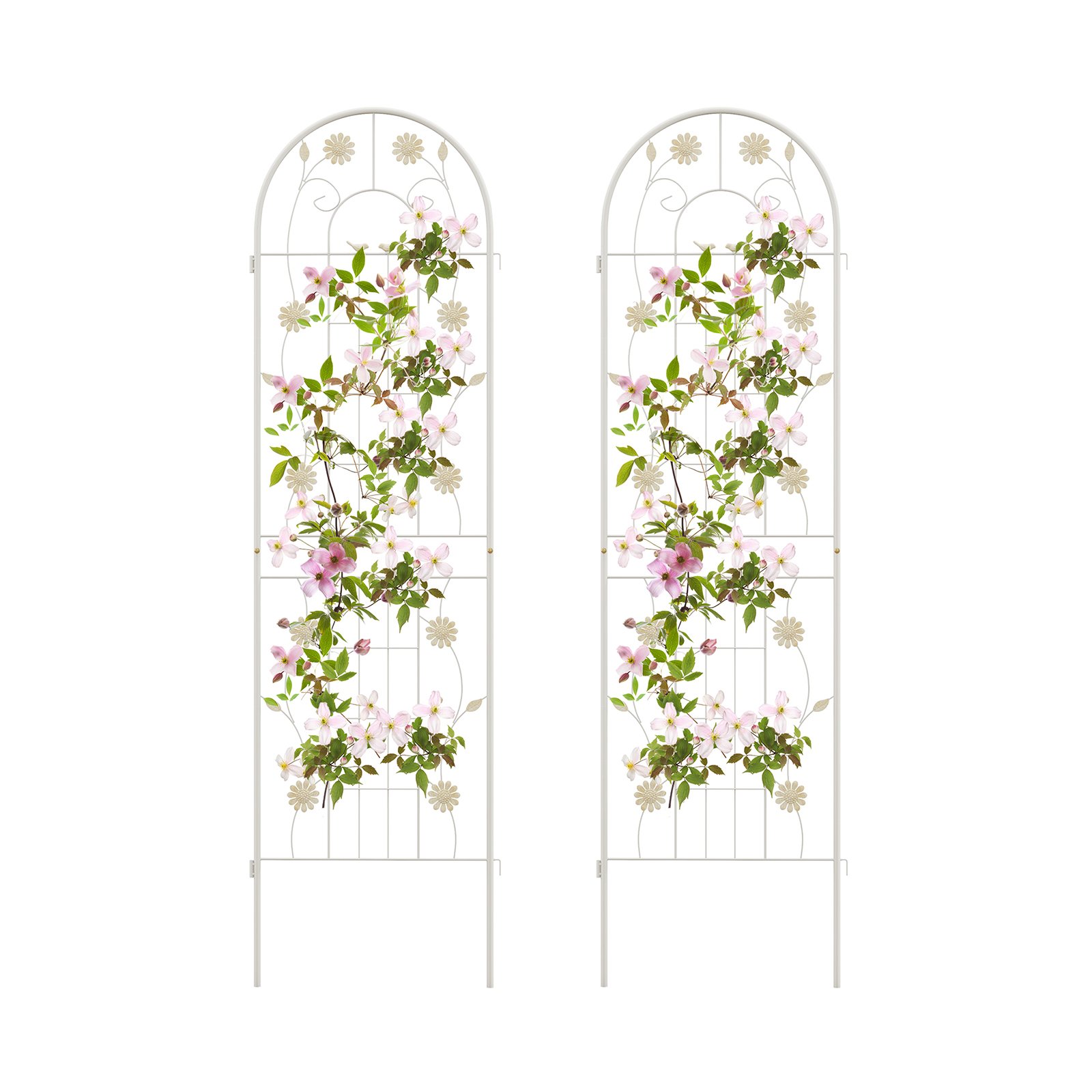 2 Pack 220 cm x 50 cm Metal Garden Trellis for Climbing Plants-White