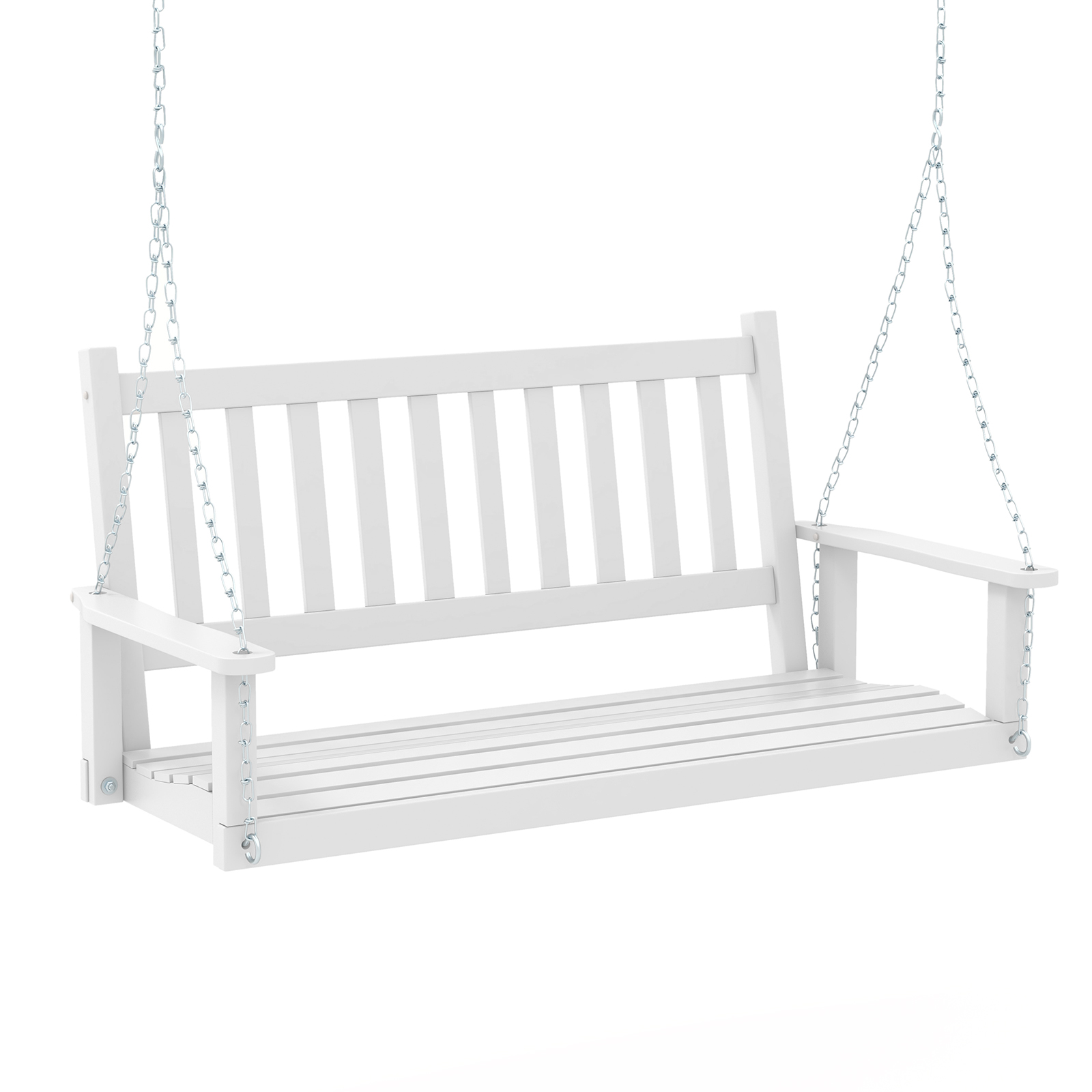 2/3 Person Wooden Outdoor Porch Swing with Adjustable Upper Chains-White-2 Person