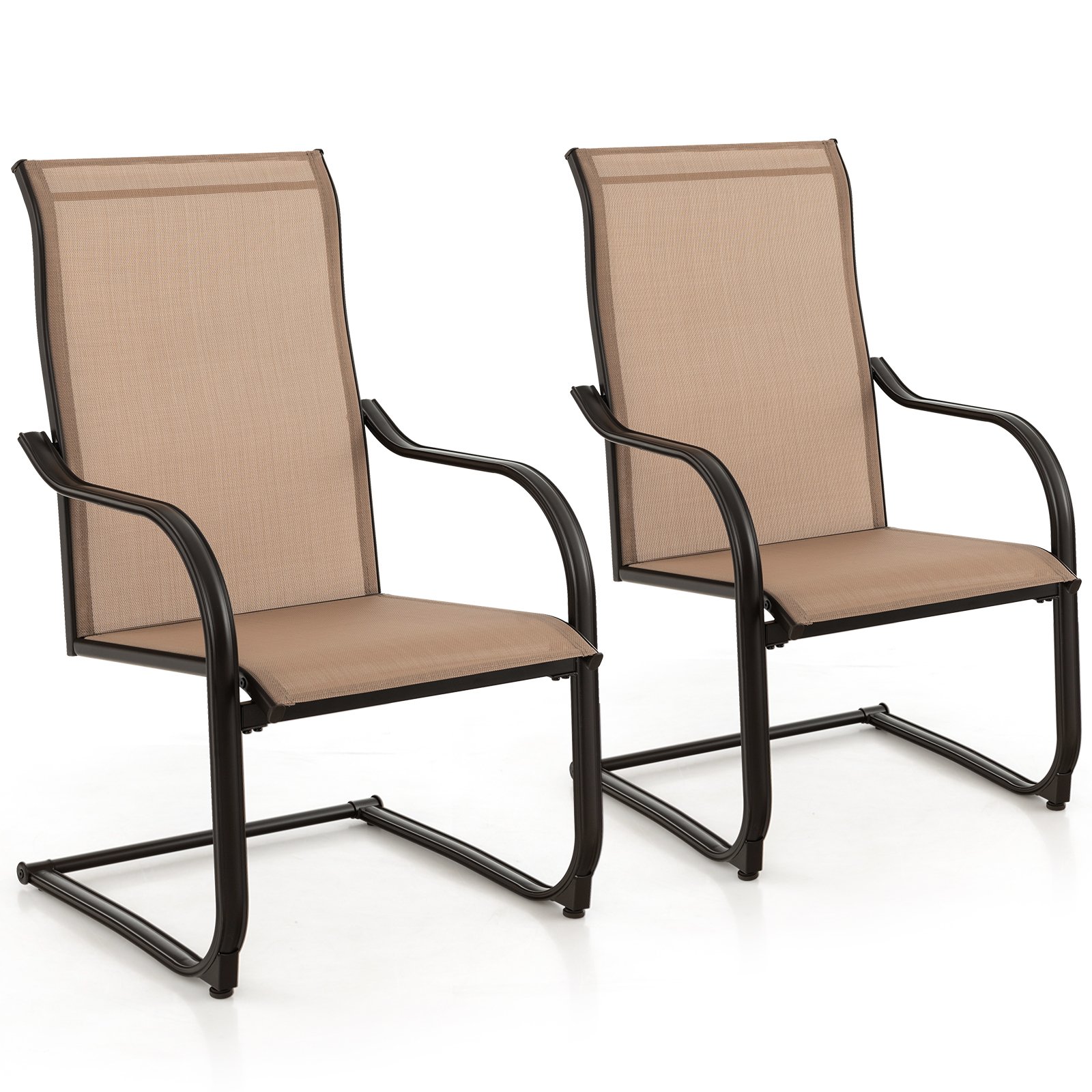 2 Pieces Outdoor Dining Chairs with Cozy and Breathable Seat Fabric-Coffee